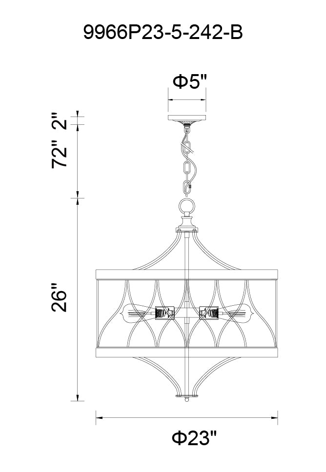 CWI LIGHTING  9966P23-5-242-B  Amazon 5 Light Drum Shade Chandelier with Gun Metal finish