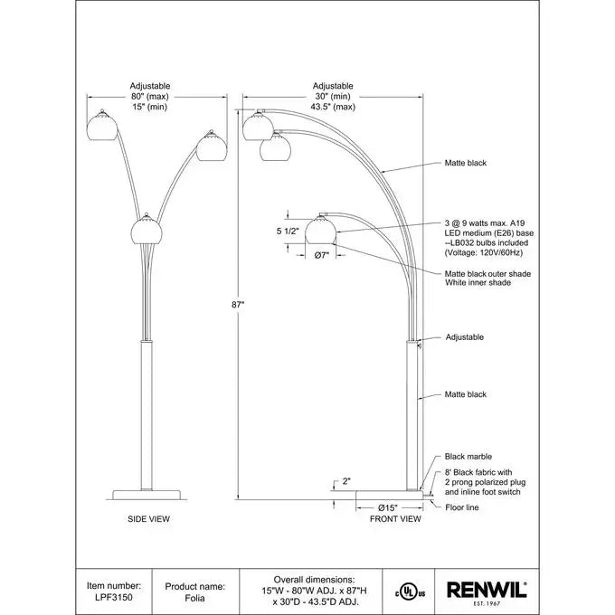 RENWIL FOLIA FLOOR LAMP LPF3150