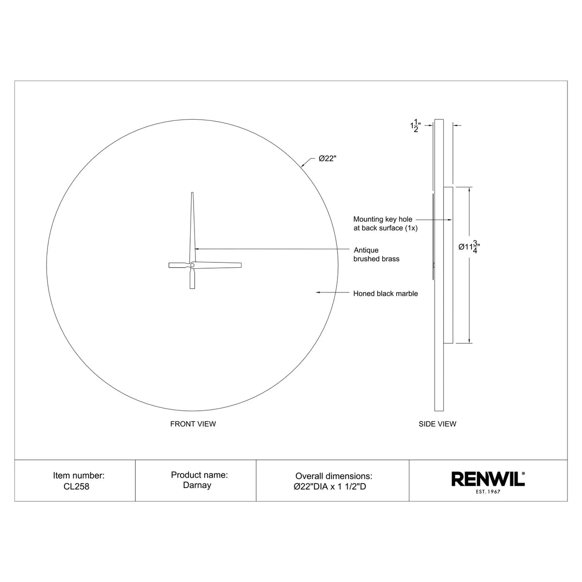 RENWIL DARNAY CLOCK CL258