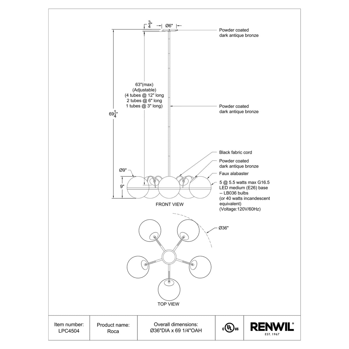 RENWIL ROCA CEILING FIXTURE LPC4504