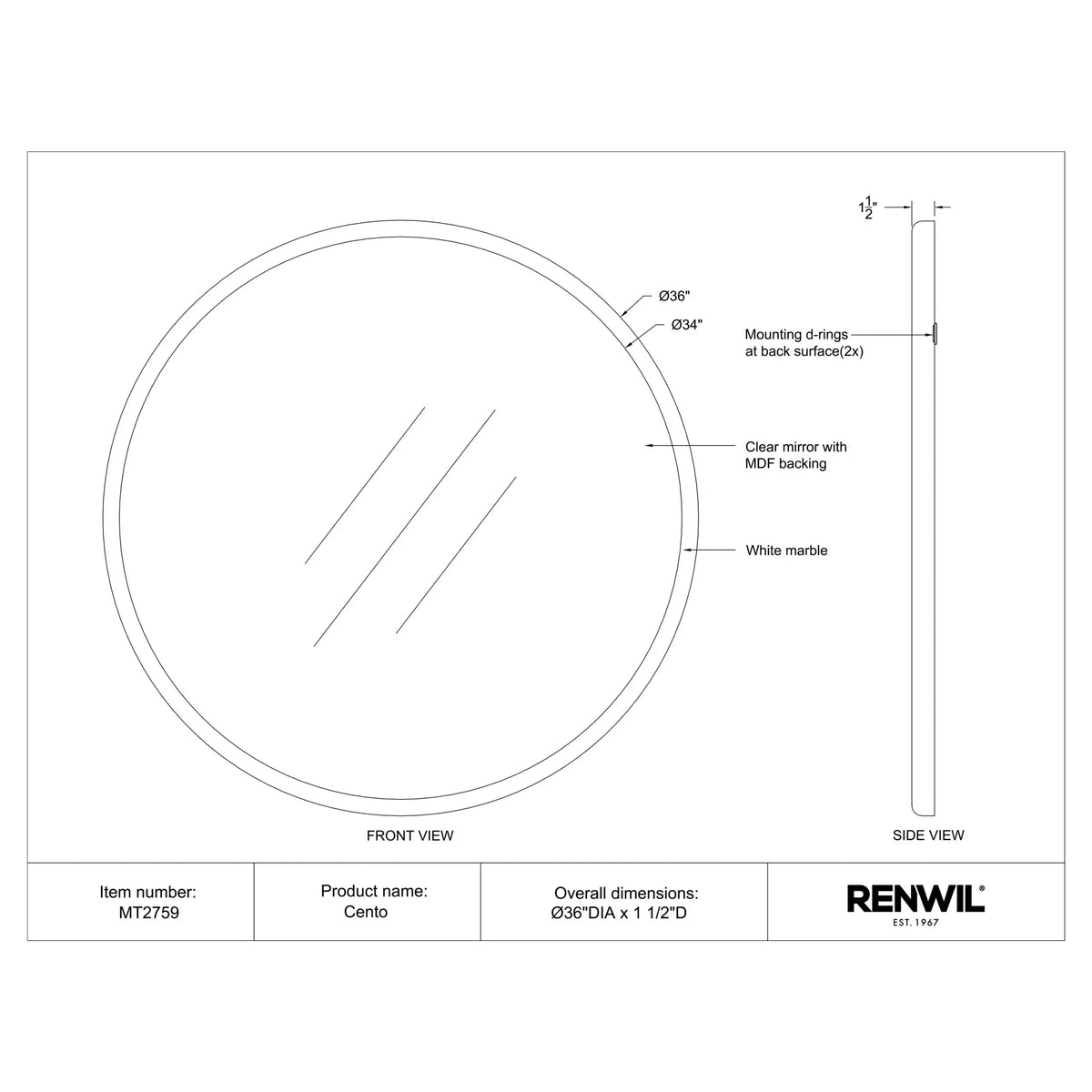 RENWIL CENTO MARBLE MIRROR MT2759