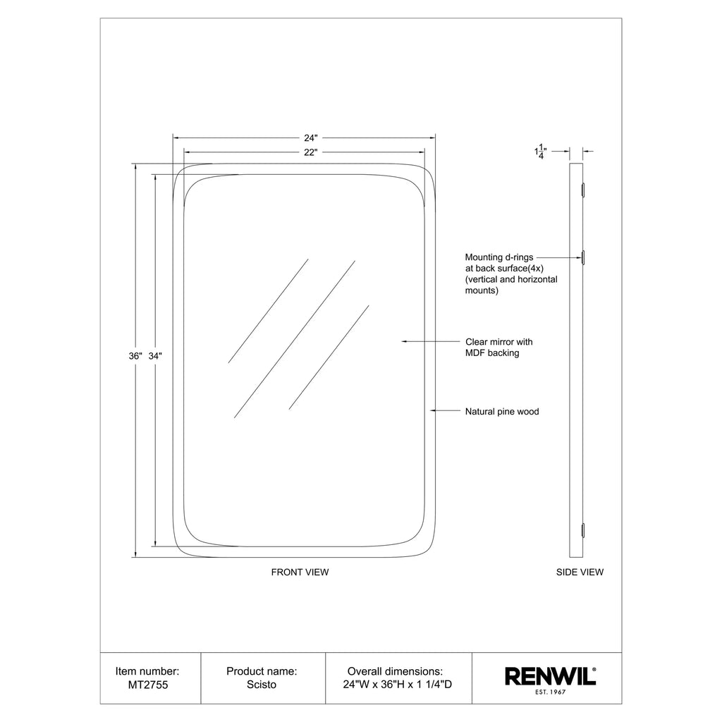 RENWIL SCISTO PINE WOOD MIRROR MT2755