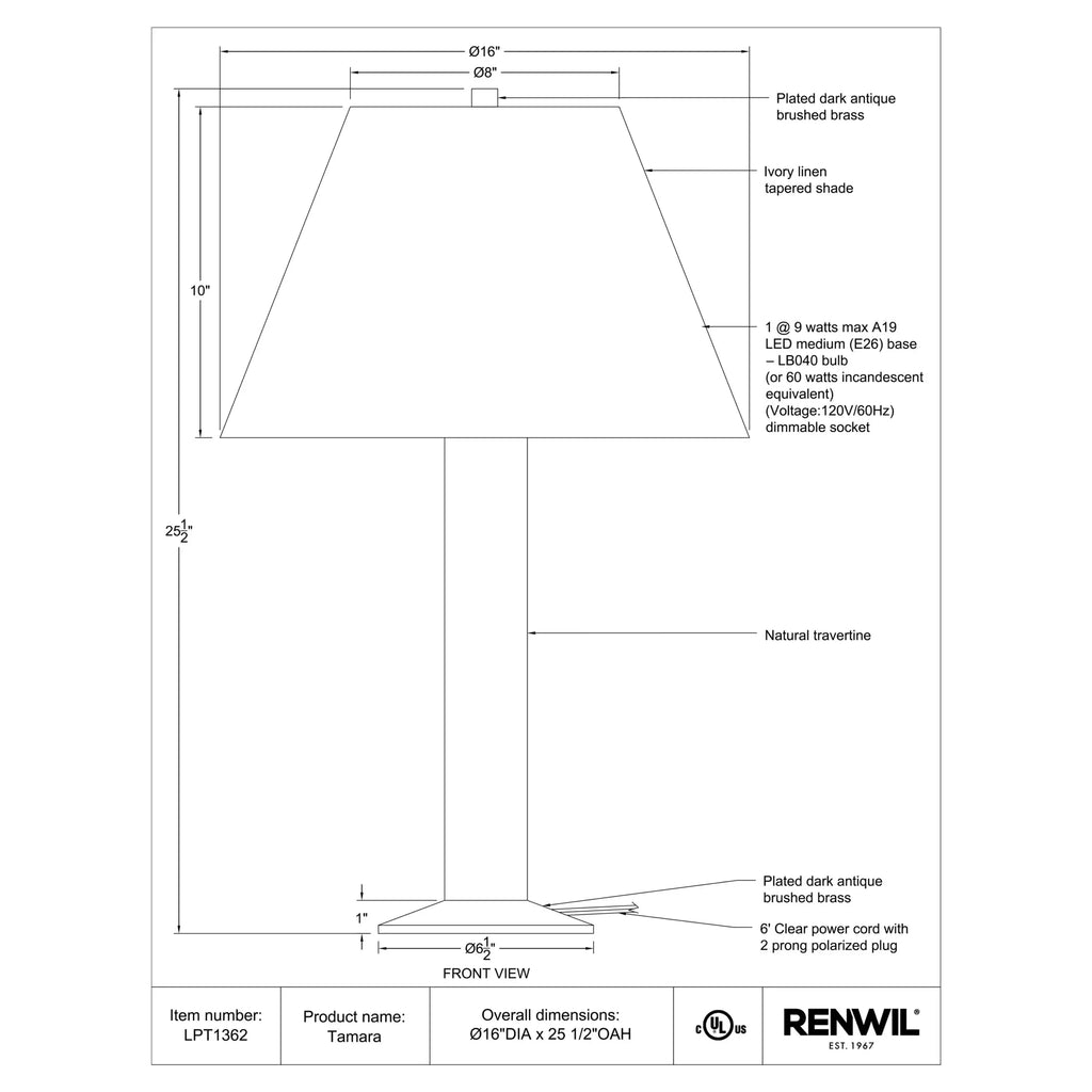 RENWIL TAMARA TABLE LAMP LPT1362