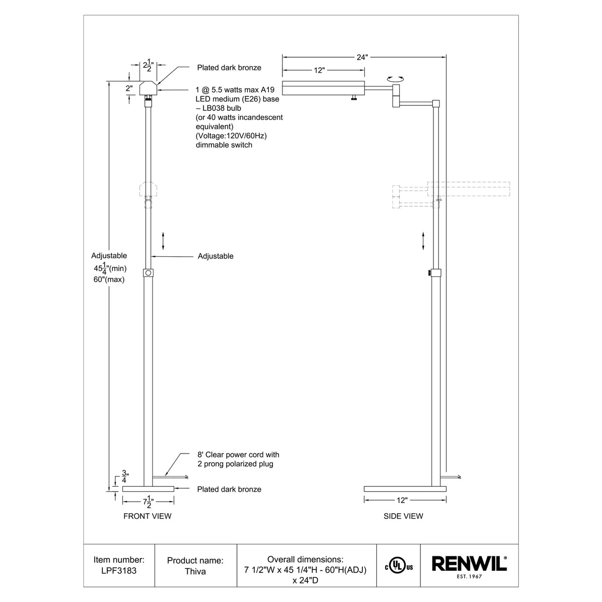 RENWIL THIVA FLOOR LAMP LPF3183