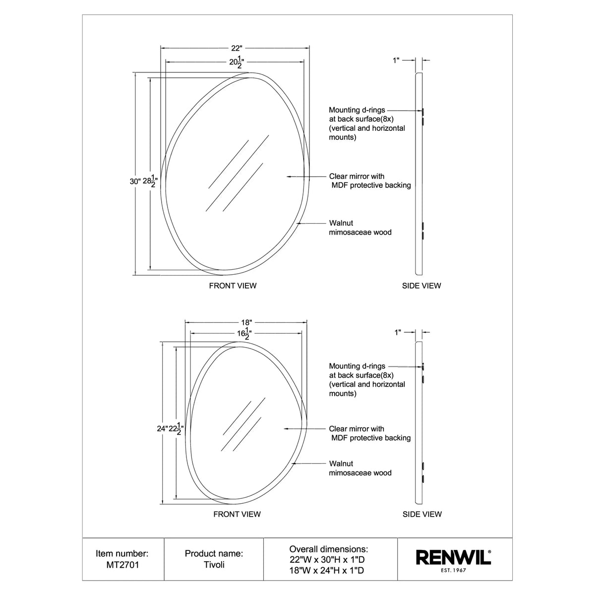 RENWIL TIVOLI MIRROR SET OF TWO MT2701