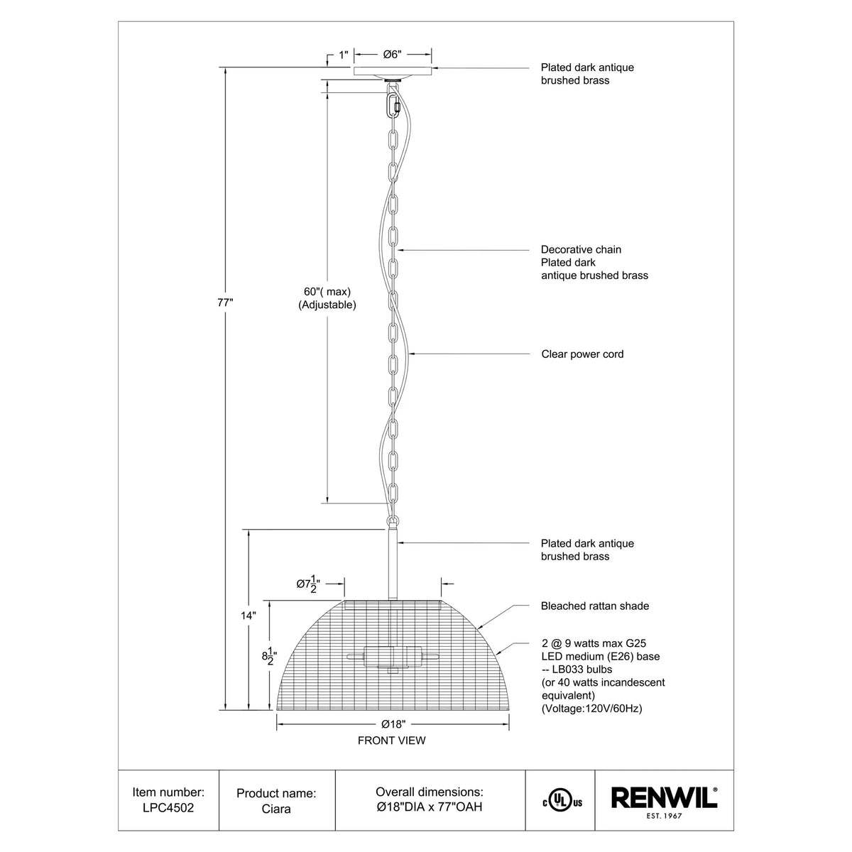 RENWIL CIARA CEILING FIXTURE LPC4502