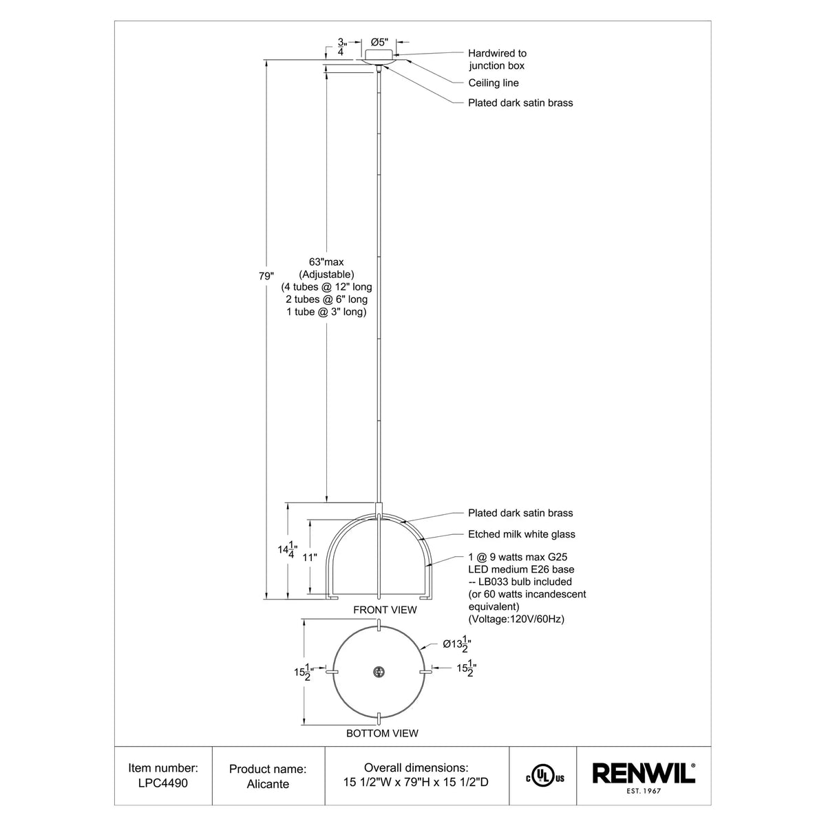 RENWIL ALICANTE PENDANT LPC4490
