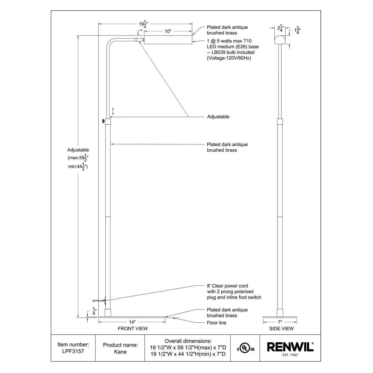 RENWIL KANE FLOOR LAMP LPF3157