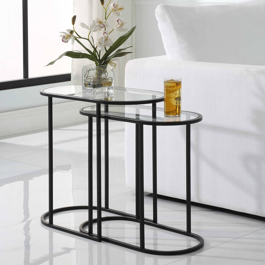 BLACK IRON NESTING TABLES SET OF TWO 43032w