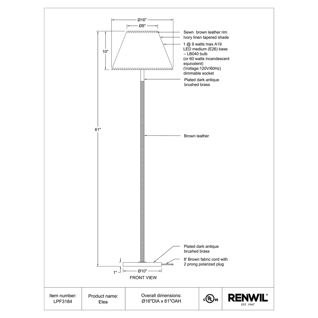 RENWIL ELEA FLOOR LAMP LPF3184